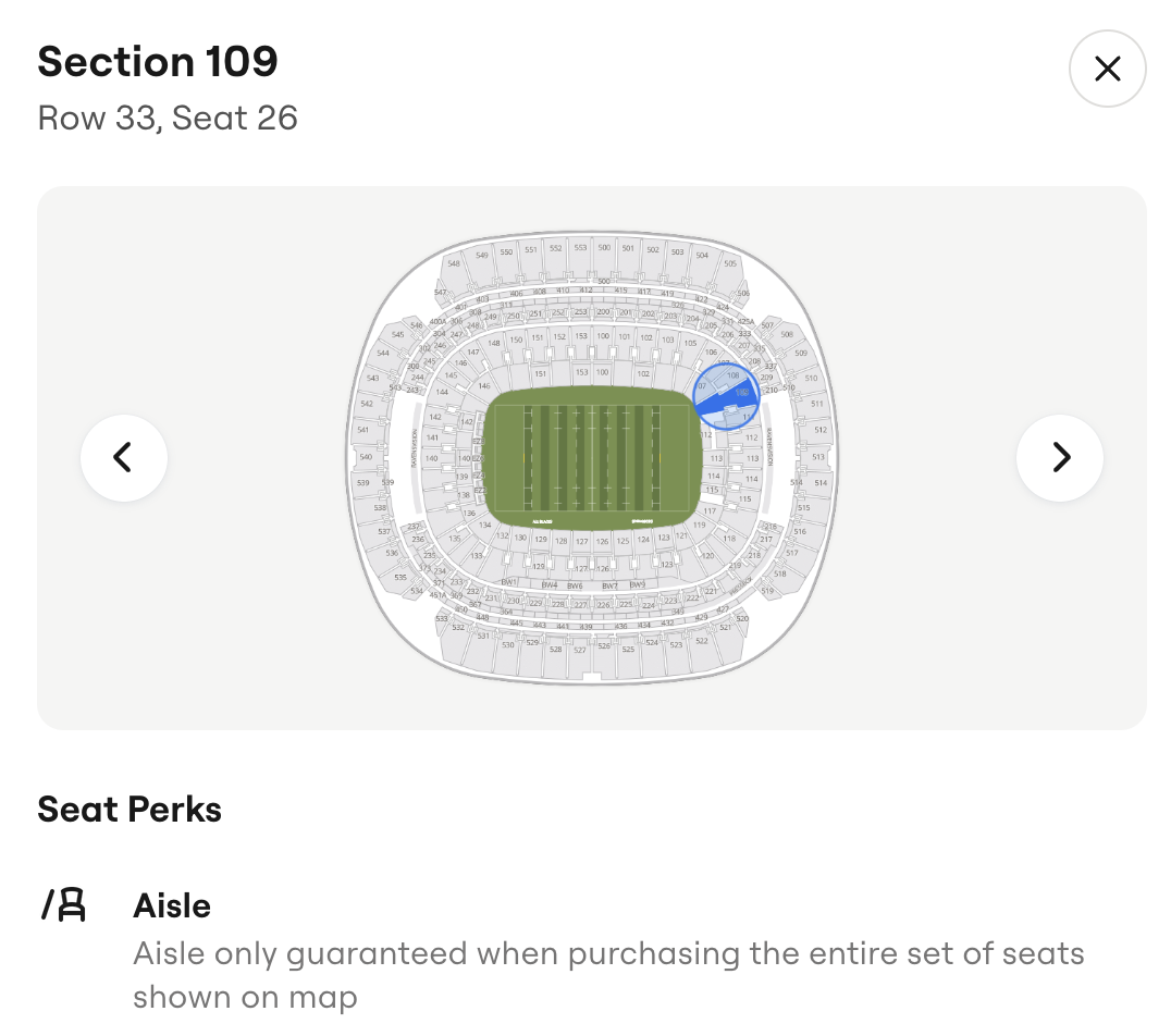 Stadium seating map highlighting Section 109